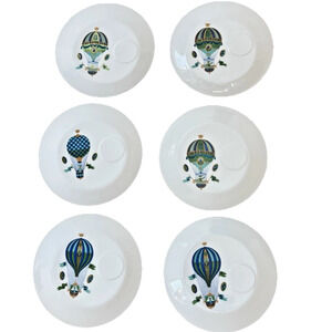 Georges Briard Vintage Fancy Free Hot Air Balloon Snack Plates 9.25" Set of 6